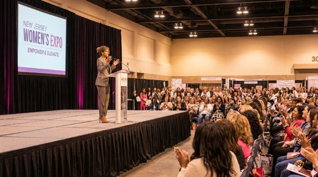 Celebrity keynote speaker on stage at New Jersey Women's Expo