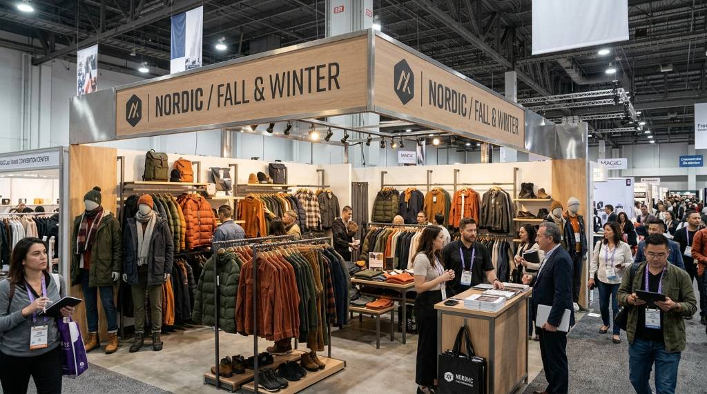 Brand booth displaying new fall and winter apparel collections at MAGIC Las Vegas