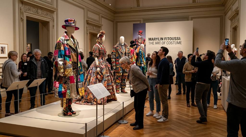 Visitors admiring designer costumes by Marylin Fitoussi inside the museum gallery